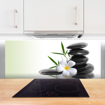 Kitchen Splashback Flower stones art white black