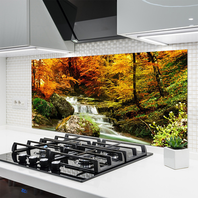 Kitchen Splashback Waterfall forest nature white green yellow grey