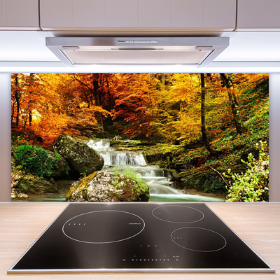 Kitchen Splashback Waterfall forest nature white green yellow grey