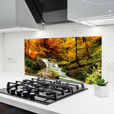 Kitchen Splashback Waterfall forest nature white green yellow grey