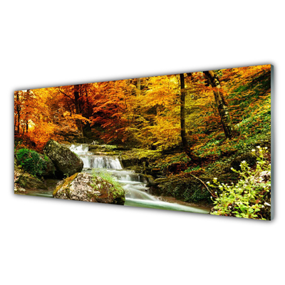 Kitchen Splashback Waterfall forest nature white green yellow grey