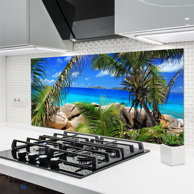 Kitchen Splashback Rocky leaves landscape brown green