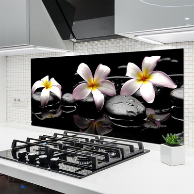 Kitchen Splashback Flower stones floral white yellow black