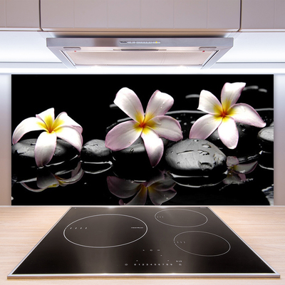 Kitchen Splashback Flower stones floral white yellow black