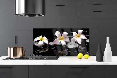 Kitchen Splashback Flower stones floral white yellow black