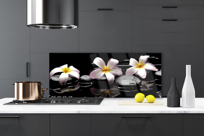 Kitchen Splashback Flower stones floral white yellow black