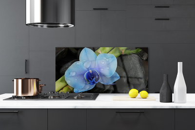 Kitchen Splashback Flower stones floral purple black