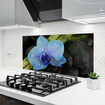 Kitchen Splashback Flower stones floral purple black