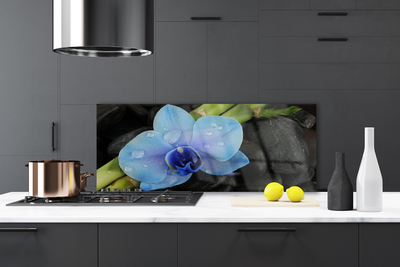 Kitchen Splashback Flower stones floral purple black