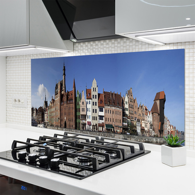 Kitchen Splashback City houses brown white