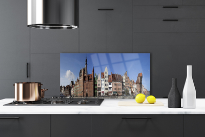 Kitchen Splashback City houses brown white