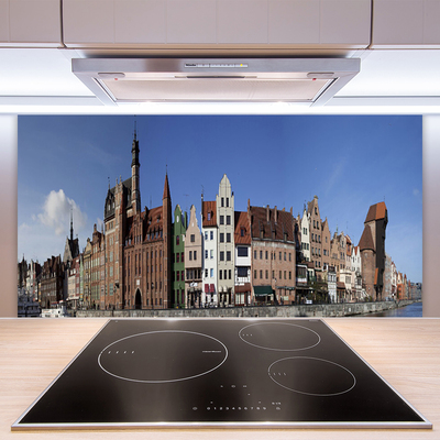 Kitchen Splashback City houses brown white