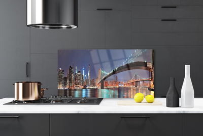 Kitchen Splashback City bridge architecture blue brown black grey