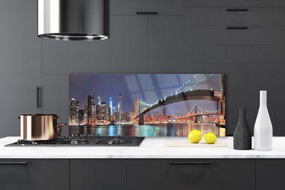 Kitchen Splashback City bridge architecture blue brown black grey