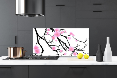 Kitchen Splashback Branches flowers art brown pink