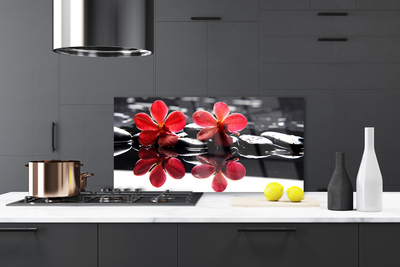 Kitchen Splashback Flower stones floral red black