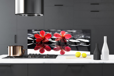 Kitchen Splashback Flower stones floral red black