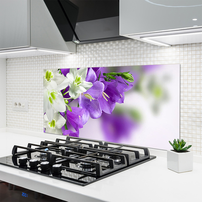 Kitchen Splashback Flowers floral purple white