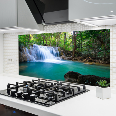 Kitchen Splashback Waterfall lake forest nature blue brown white green