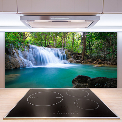 Kitchen Splashback Waterfall lake forest nature blue brown white green