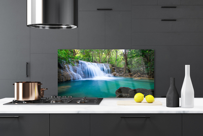 Kitchen Splashback Waterfall lake forest nature blue brown white green