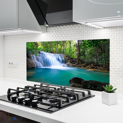 Kitchen Splashback Waterfall lake forest nature blue brown white green