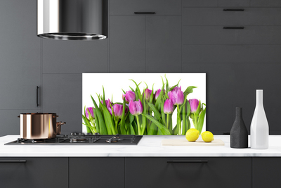 Kitchen Splashback Tulips floral pink green