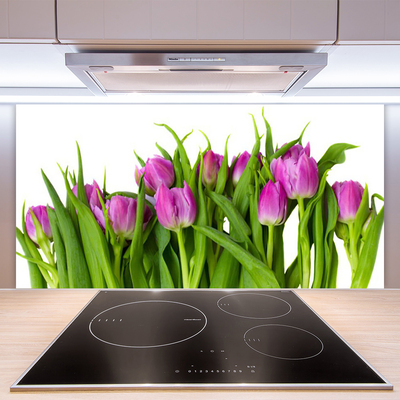 Kitchen Splashback Tulips floral pink green