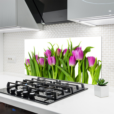 Kitchen Splashback Tulips floral pink green