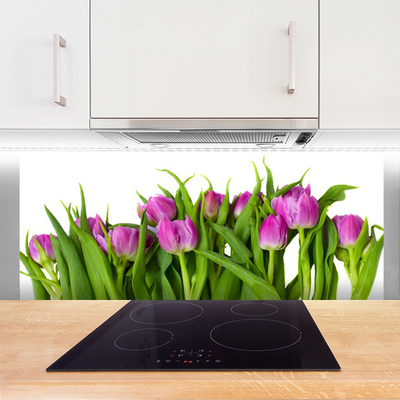 Kitchen Splashback Tulips floral pink green