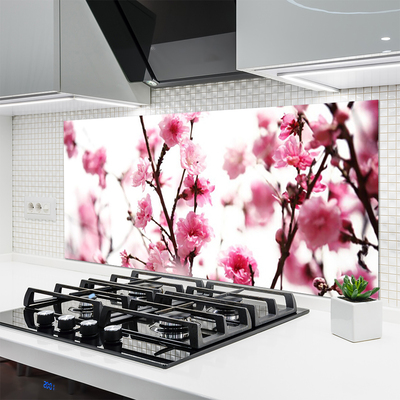 Kitchen Splashback Branches of flowers floral brown pink