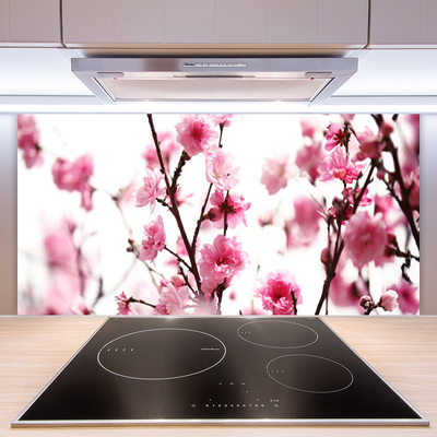 Kitchen Splashback Branches of flowers floral brown pink