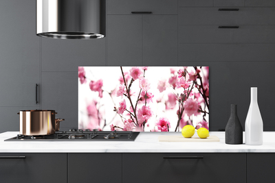 Kitchen Splashback Branches of flowers floral brown pink