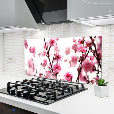 Kitchen Splashback Branches of flowers floral brown pink