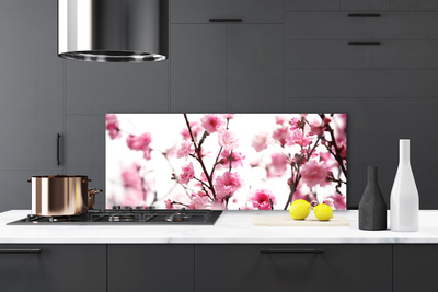 Kitchen Splashback Branches of flowers floral brown pink