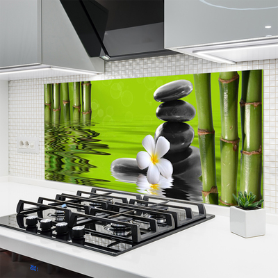 Kitchen Splashback Bamboo tube flower stones art green black white