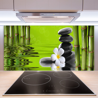 Kitchen Splashback Bamboo tube flower stones art green black white