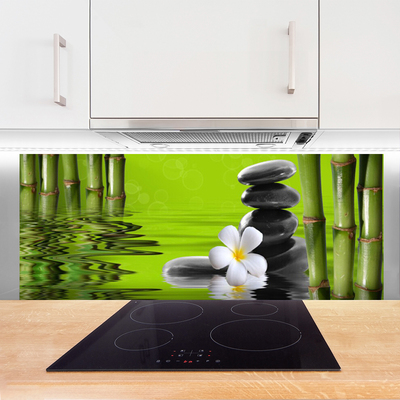 Kitchen Splashback Bamboo tube flower stones art green black white