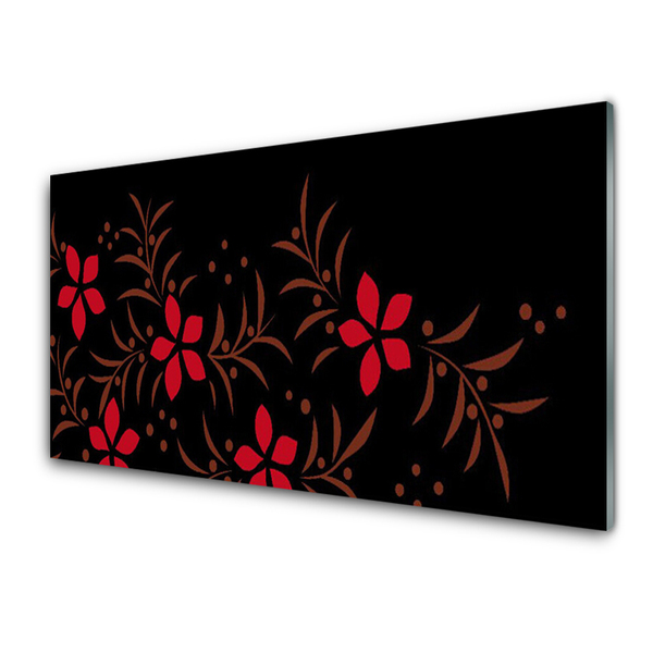 Kitchen Splashback Flowers art red yellow