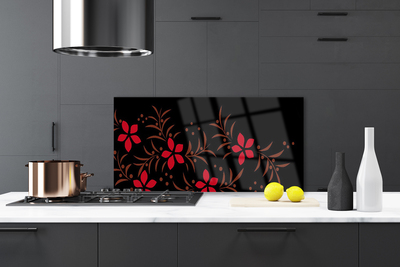 Kitchen Splashback Flowers art red yellow