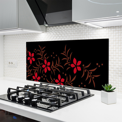 Kitchen Splashback Flowers art red yellow