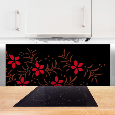 Kitchen Splashback Flowers art red yellow