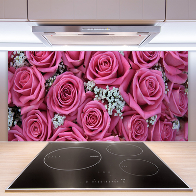 Kitchen Splashback Roses floral pink