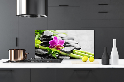 Kitchen Splashback Bamboo tube flower stones art green red black