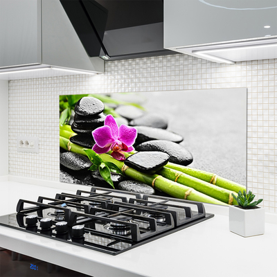 Kitchen Splashback Bamboo tube flower stones art green red black