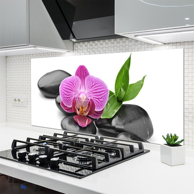 Kitchen Splashback Flower stones art pink black