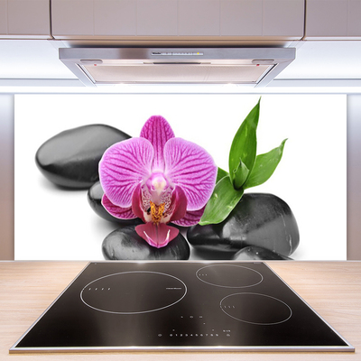 Kitchen Splashback Flower stones art pink black