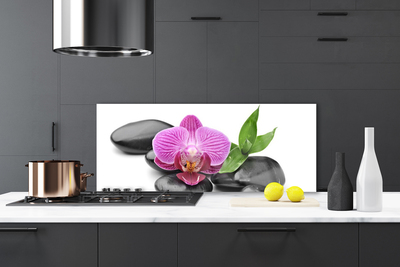 Kitchen Splashback Flower stones art pink black