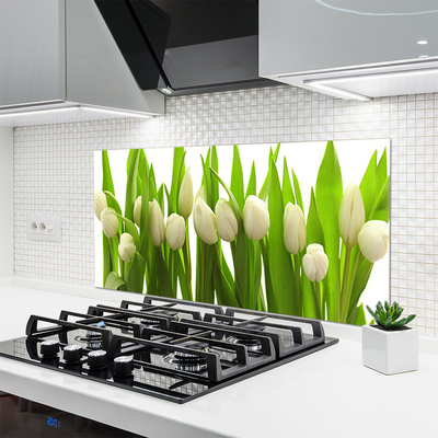 Kitchen Splashback Tulips floral white green