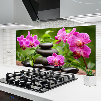 Kitchen Splashback Flower stones art pink black